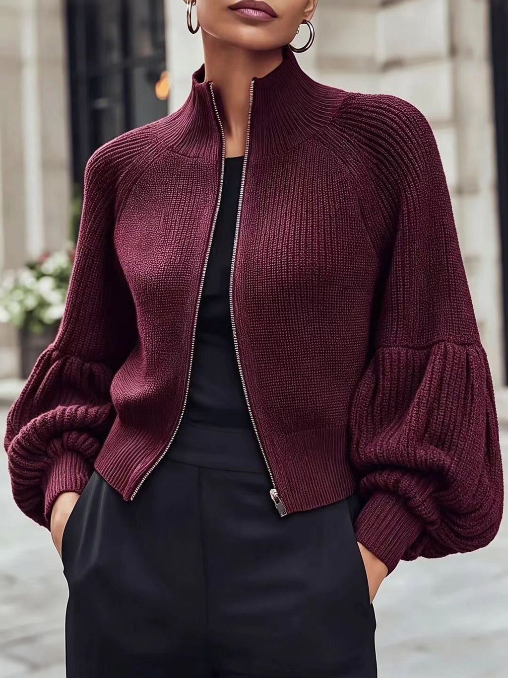 Women's soft lantern-sleeve sweater - Soft and textured