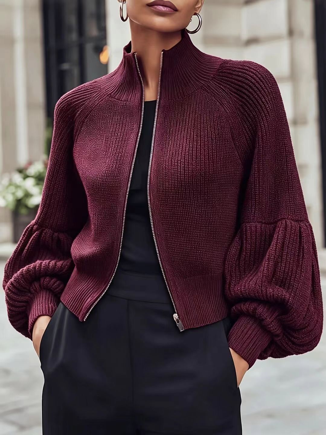 Women's soft lantern-sleeve sweater - Soft and textured