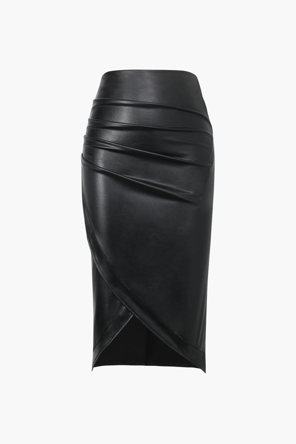 Gonna midi in similpelle da donna – Elegante asimmetrica aderente con motivo intrecciato
