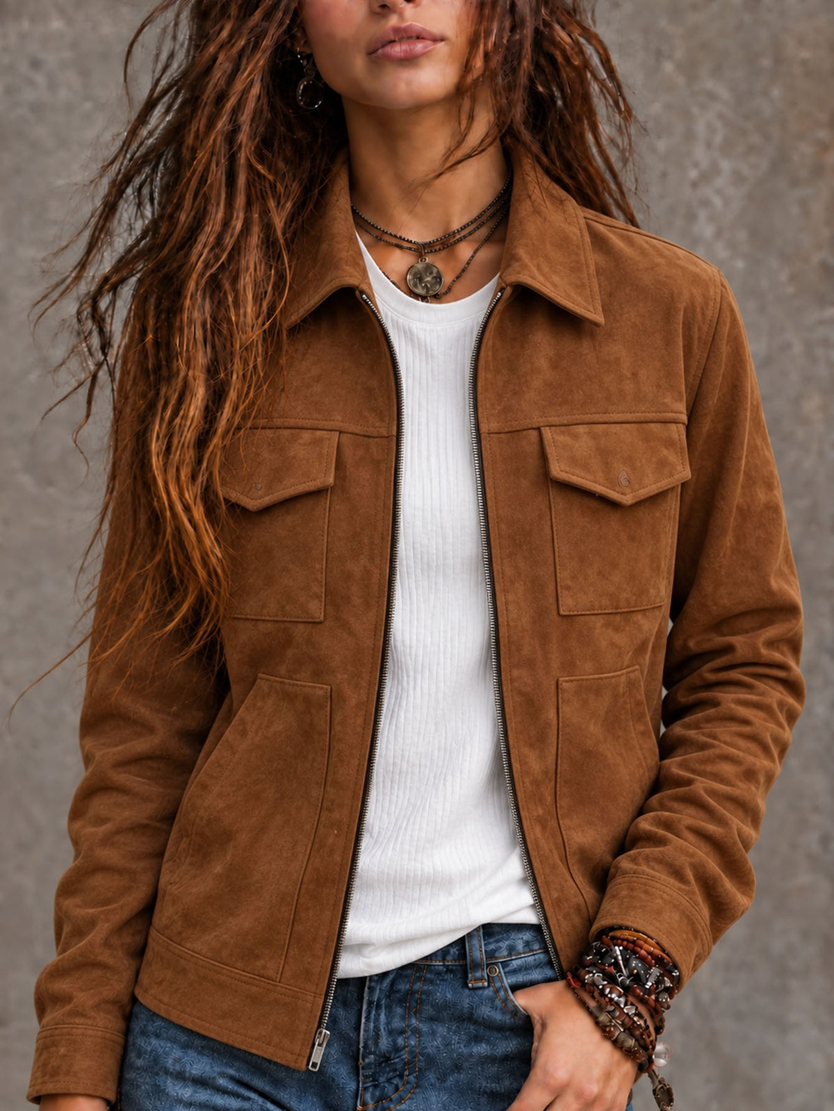 Veste vintage en suède pour femme - Décontractée et intemporelle