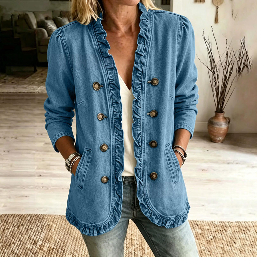 Veste en jean femme avec volant et boutons - Décontractée et originale
