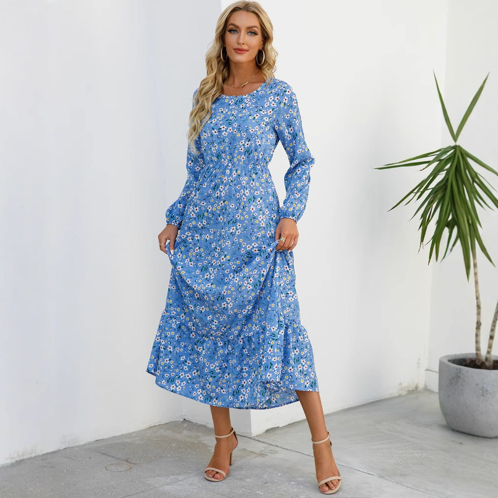 Abito versatile in chiffon floreale da donna - Elegante stile scollo rotondo