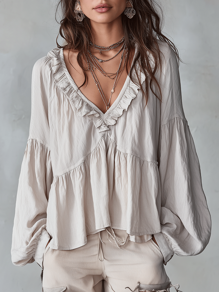 Blusa bohémien da donna con volant – Stile vintage leggero e romantico