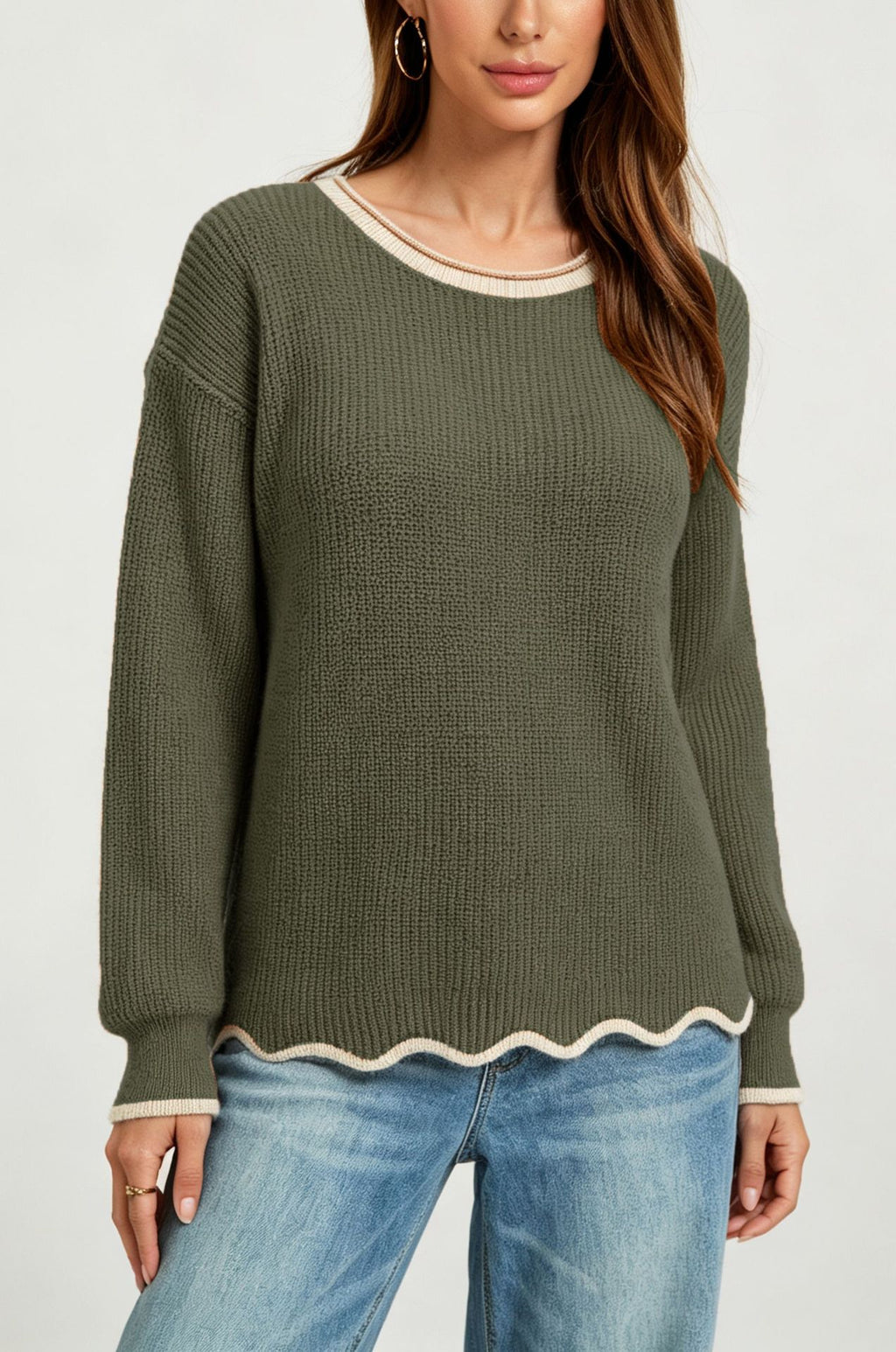Pull femme ample à col rond en maille - Polyvalent et facile à porter