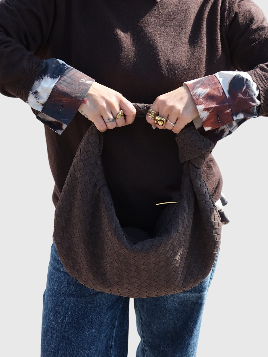 Borsa Donna Media in Suede Intrecciato – Stile Elegante con Nodo Quotidiano