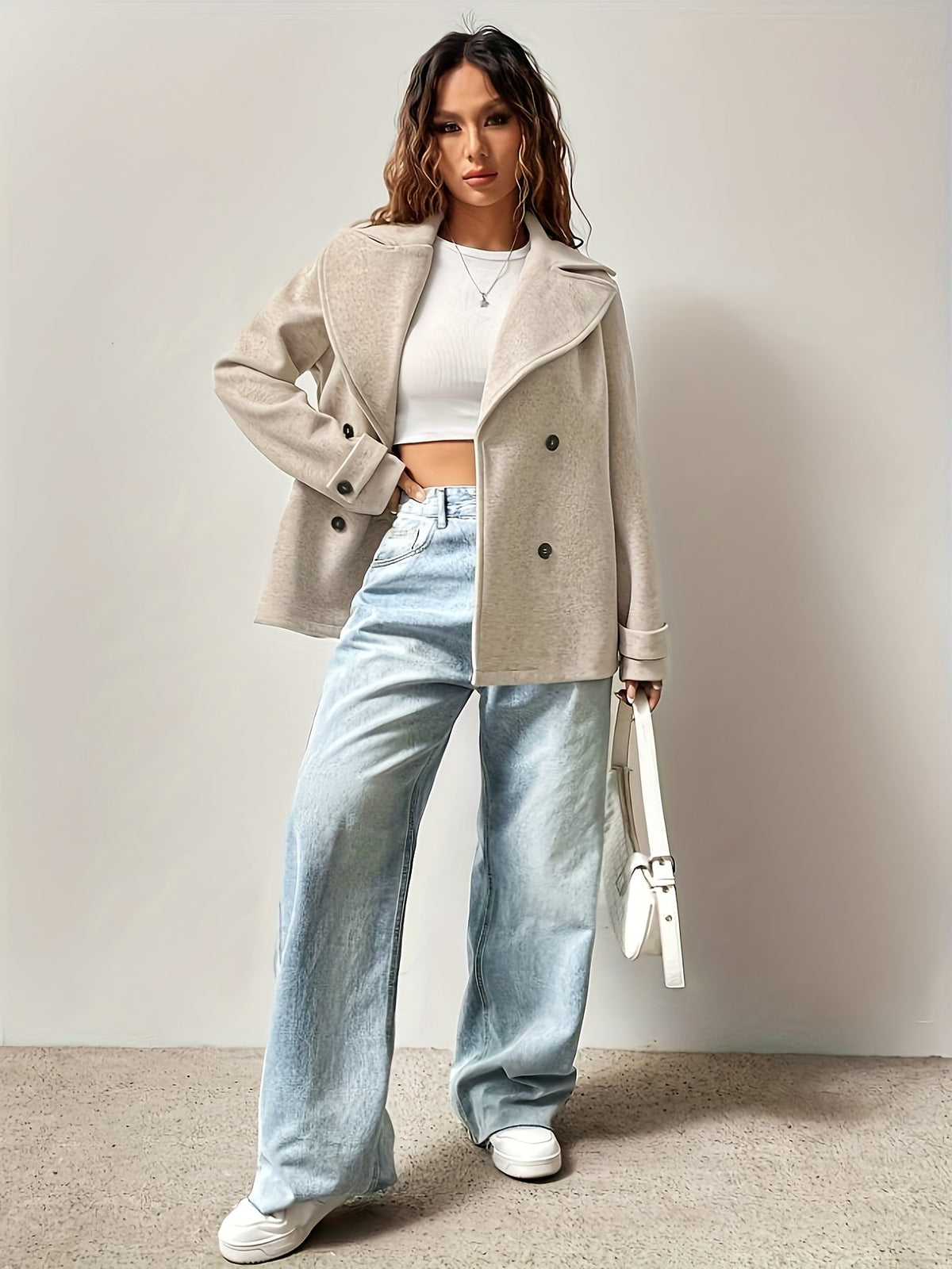 Caban beige donna oversize - Elegante e strutturato