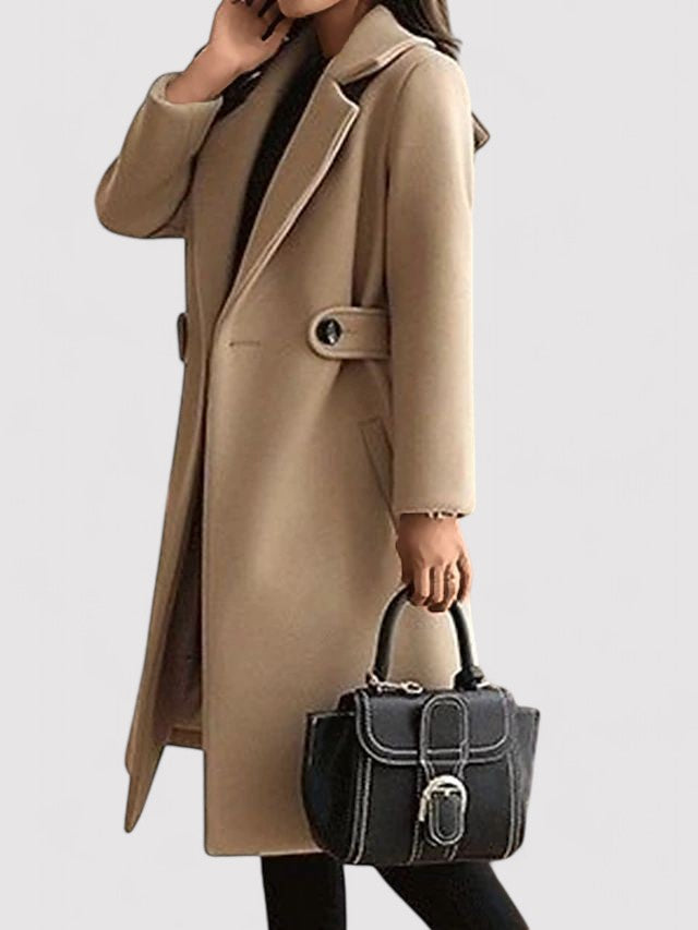 Elegante cappotto invernale in lana con fibbia e risvolti raffinati - perfetto per l'inverno