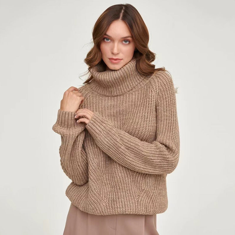 Pull femme à col montant en maille épaisse - Doux et confortable