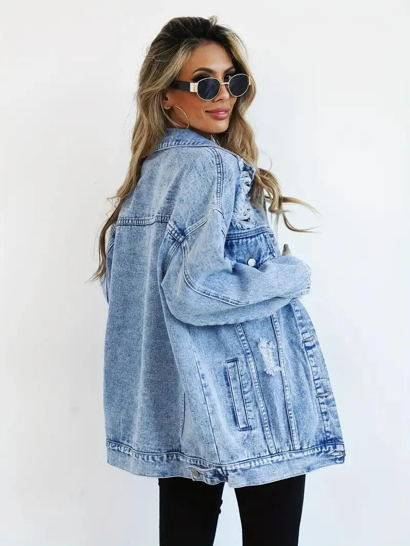 Giacca in denim oversize impermeabile e foderata da donna