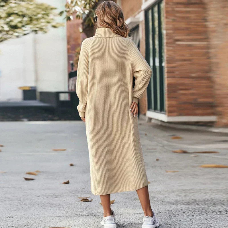 Abito midi in maglia a maniche lunghe – Abito dolcevita da donna