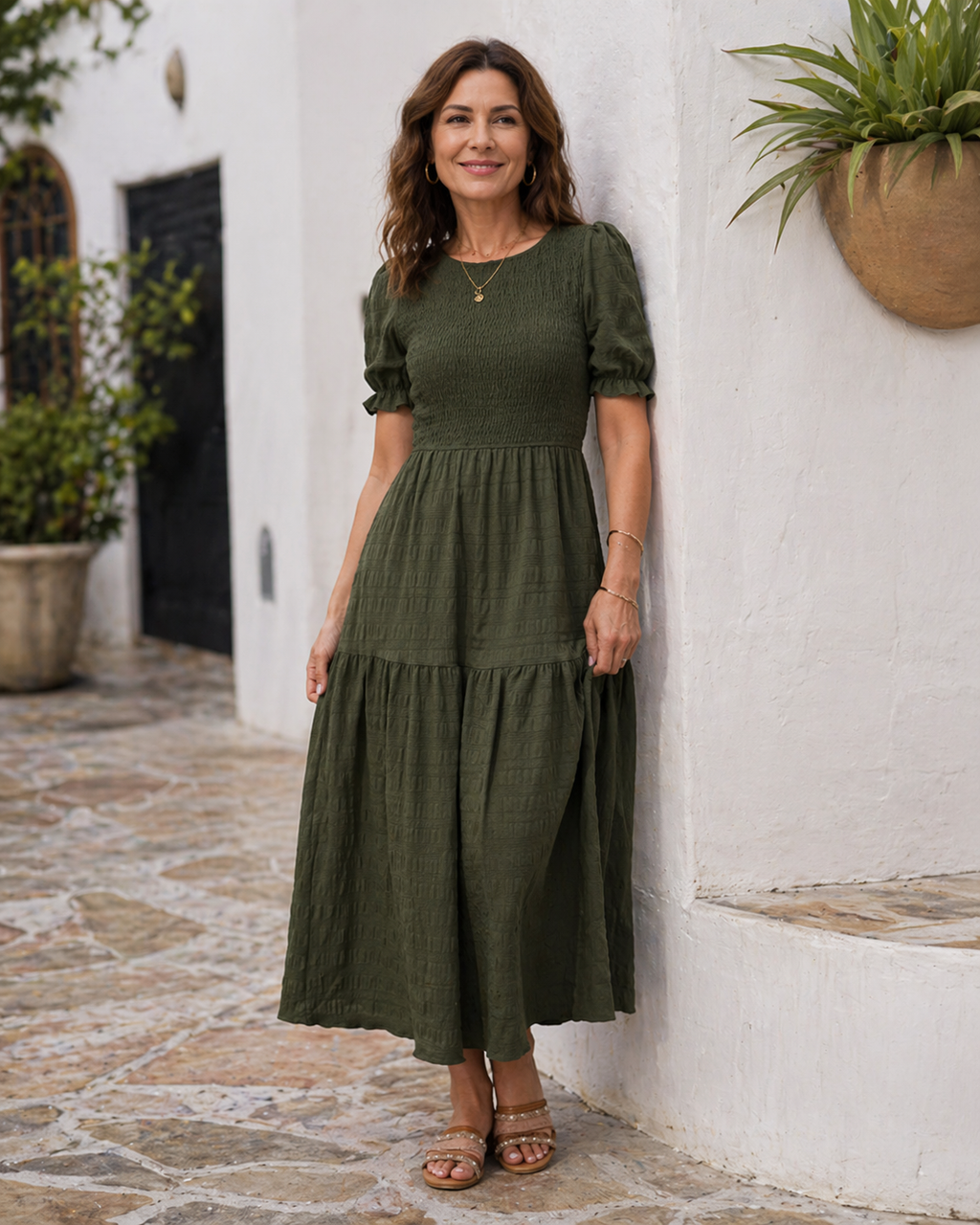 Abito maxi da donna con maniche a sbuffo – Stile elegante e femminile