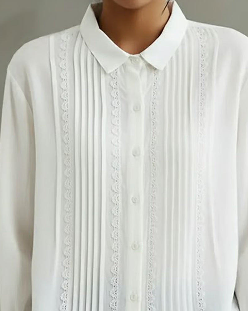 Camicia da donna in cotone e lino – Modello estivo leggero ed elegante con pizzo