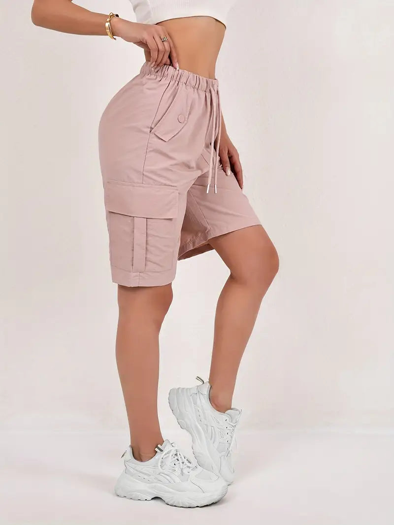 Short cargo Via rosa cipria da donna con vita elasticizzata