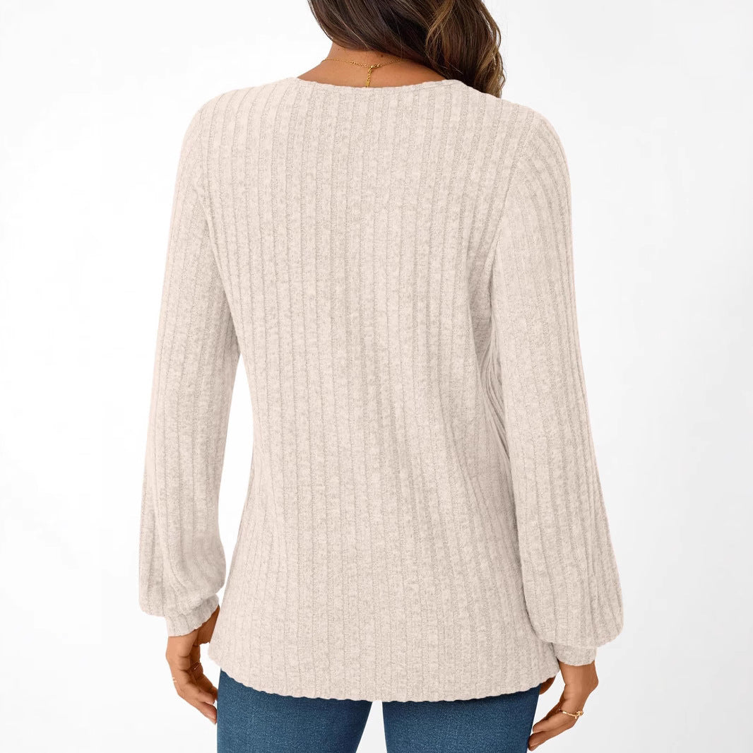 Pull femme côtelé à col en V - Doux et décontracté