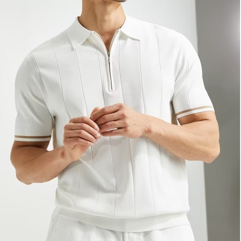 Polo da uomo alla moda a maniche corte – Top estivo con collo con cerniera