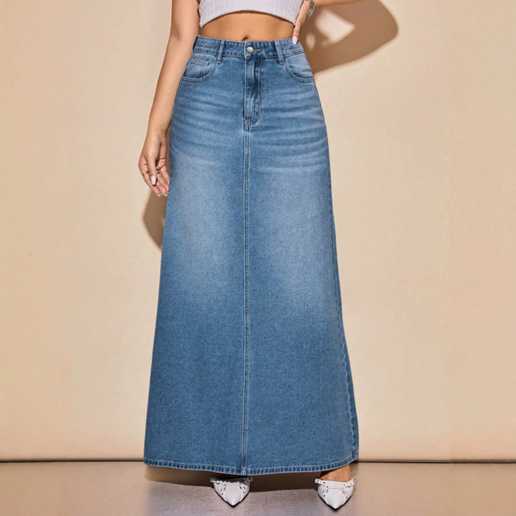 Jupe longue en denim délavé pour femme - Décontractée et polyvalente