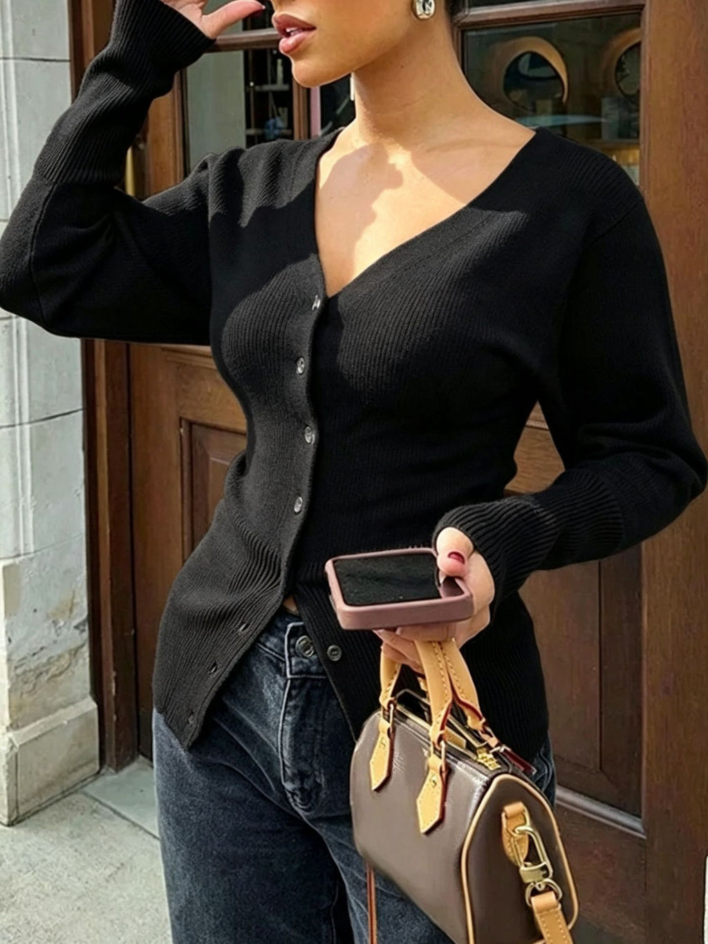 Top in maglia donna collo V - Aderente e morbido