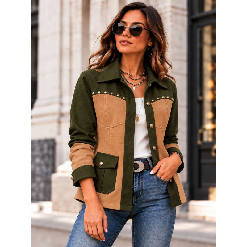 Retro color-block-jakke til kvinder - Casual og varm