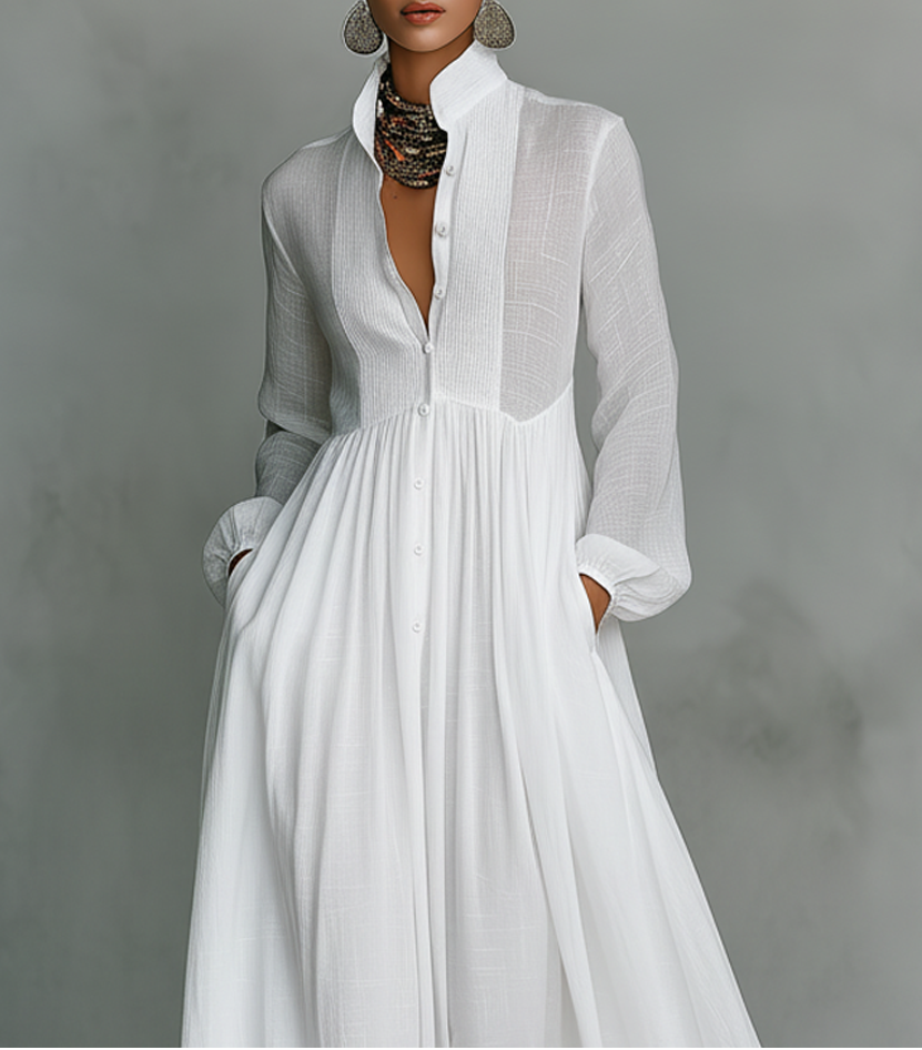 Abito maxi da donna con bottoni frontali - Morbido ed elegante
