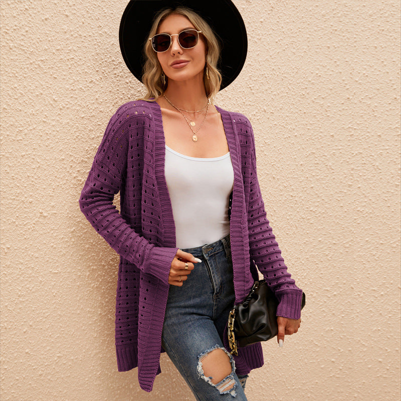 Cardigan lungo donna in maglia traforata - Morbido e versatile