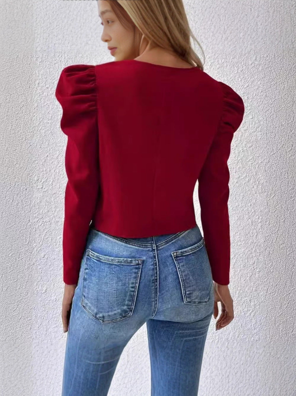 Cardigan da donna girocollo con zip e maniche a sbuffo
