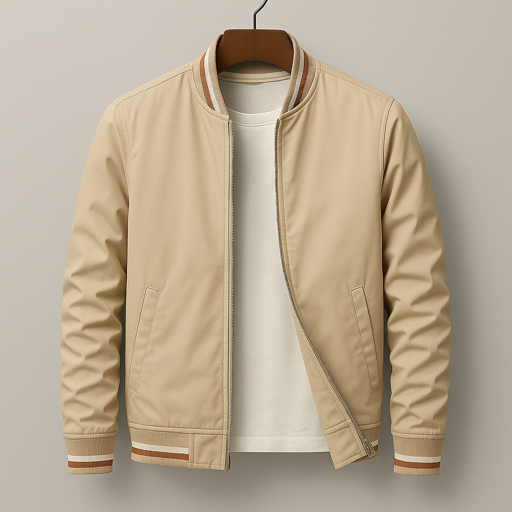 Giubbotto bomber leggero con cerniera da uomo – Giacca casual con finiture a coste