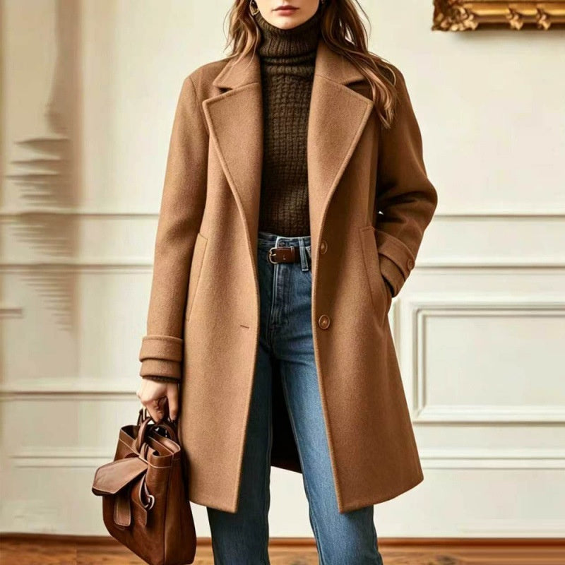 Midi-frakke til kvinder med revers – Retro og chic