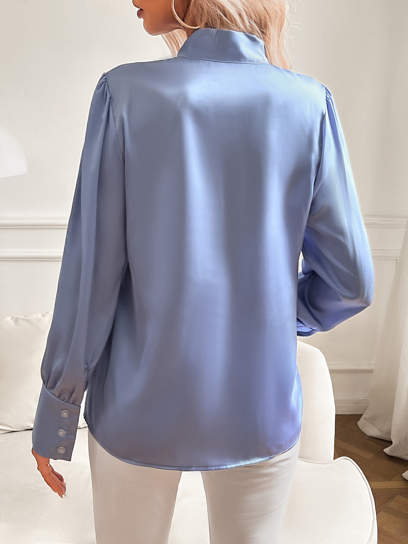 Chemisier Élégant à Col Nœud pour Femme – Haut Chic en Satin à Manches Longues