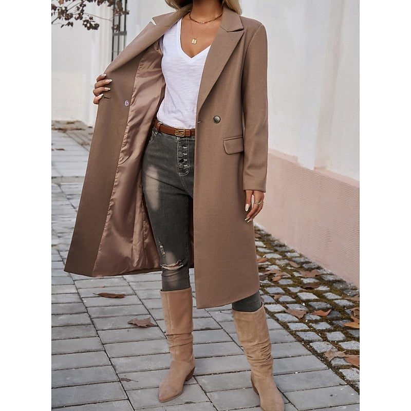 Women's long coat with notched lapels – Warm and elegant
