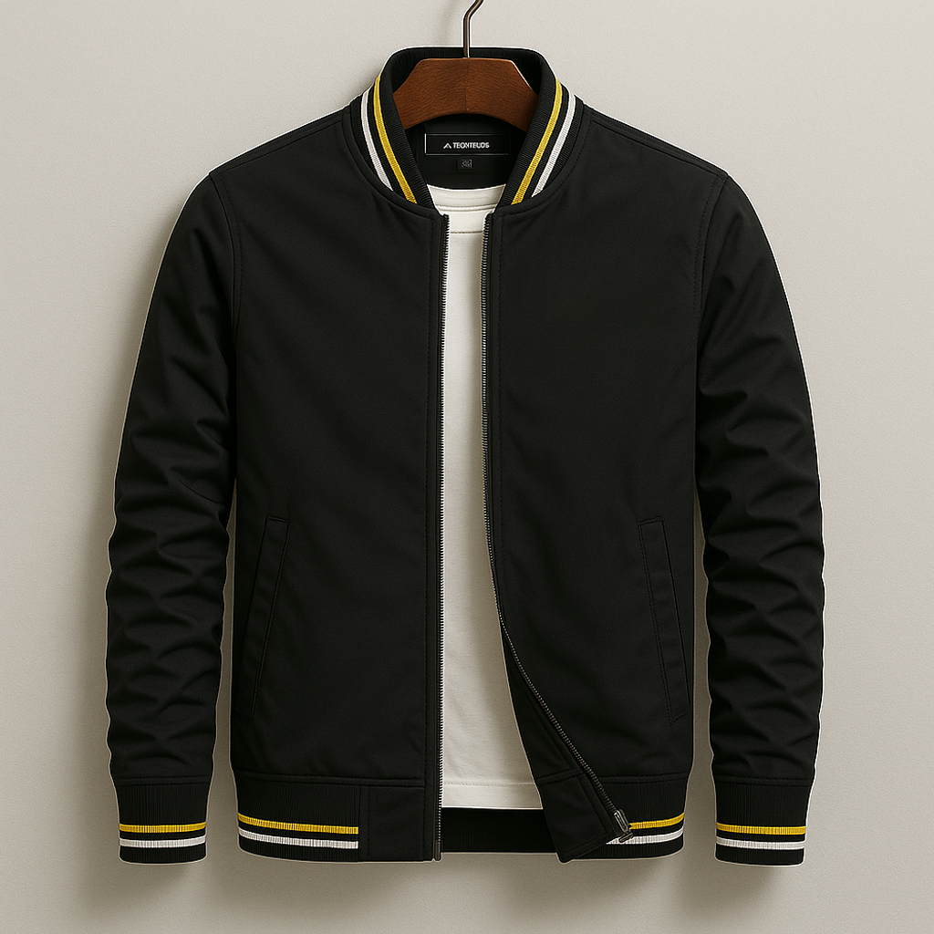 Giubbotto bomber leggero con cerniera da uomo – Giacca casual con finiture a coste