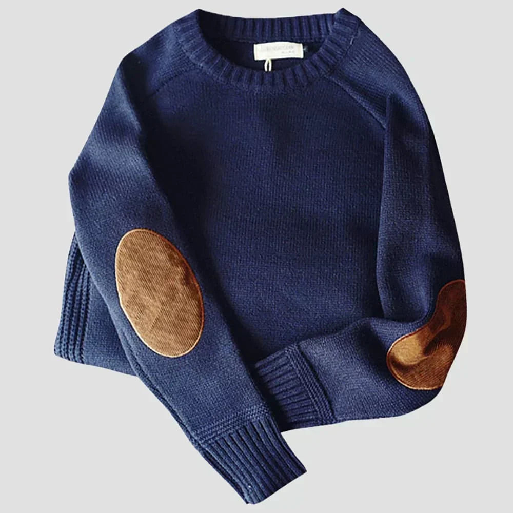 Maglione lavorato a maglia premium da uomo – Maglione marrone con toppe sui gomiti
