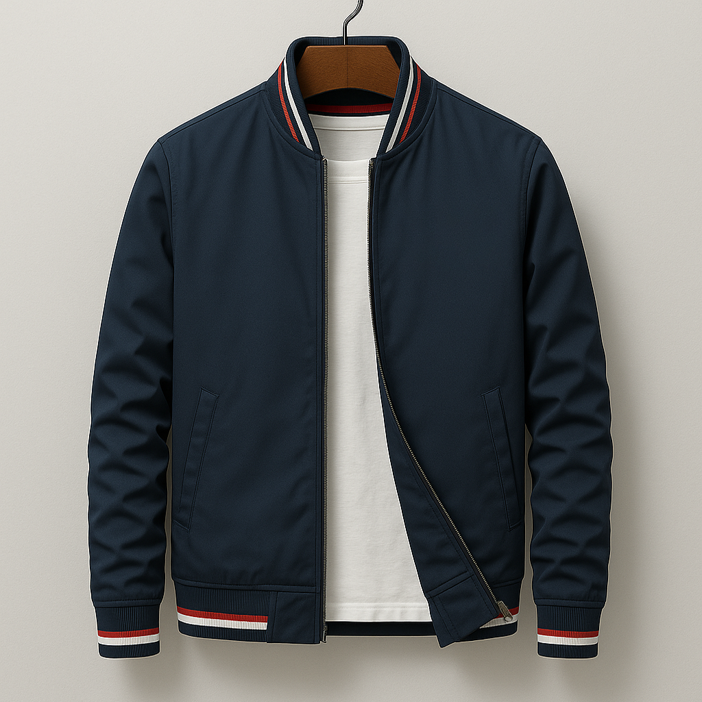 Giubbotto bomber leggero con cerniera da uomo – Giacca casual con finiture a coste