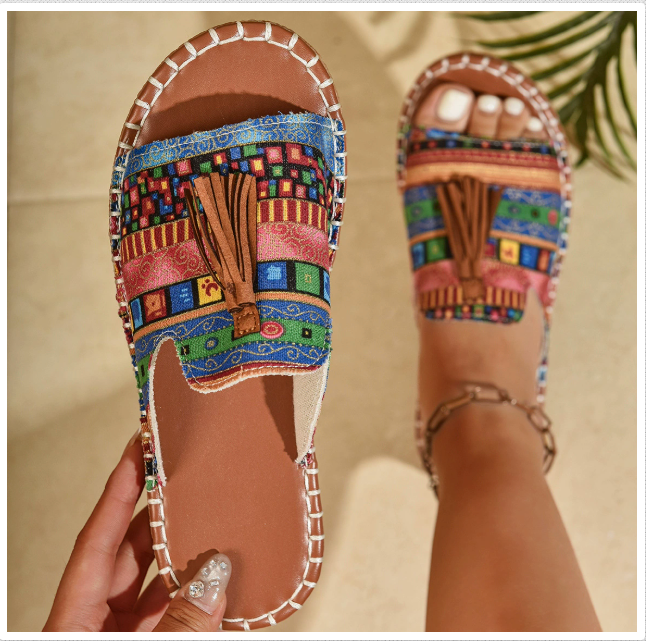 Vintage bohemian fringe sandals for women
