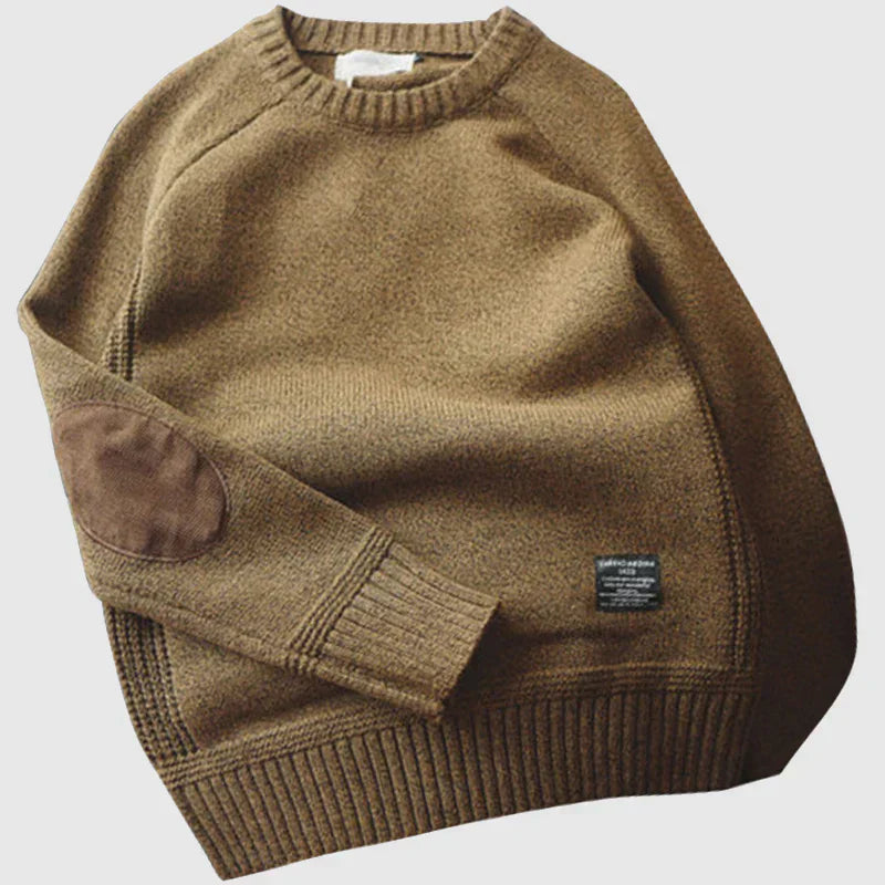 Maglione lavorato a maglia premium da uomo – Maglione marrone con toppe sui gomiti