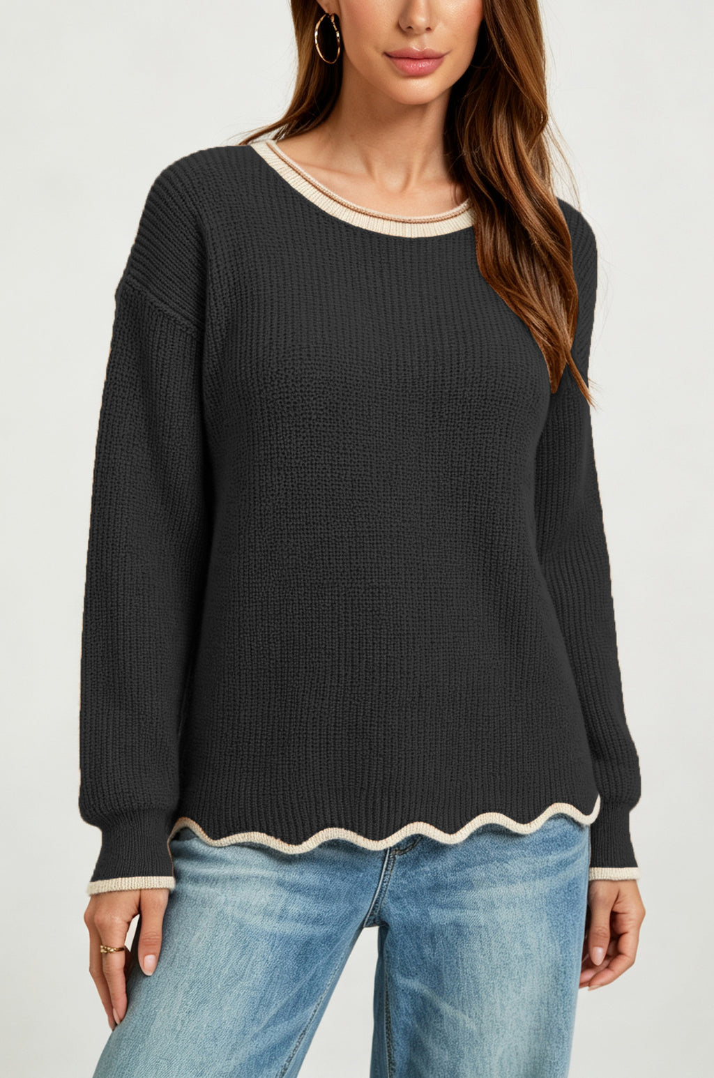 Pull femme ample à col rond en maille - Polyvalent et facile à porter