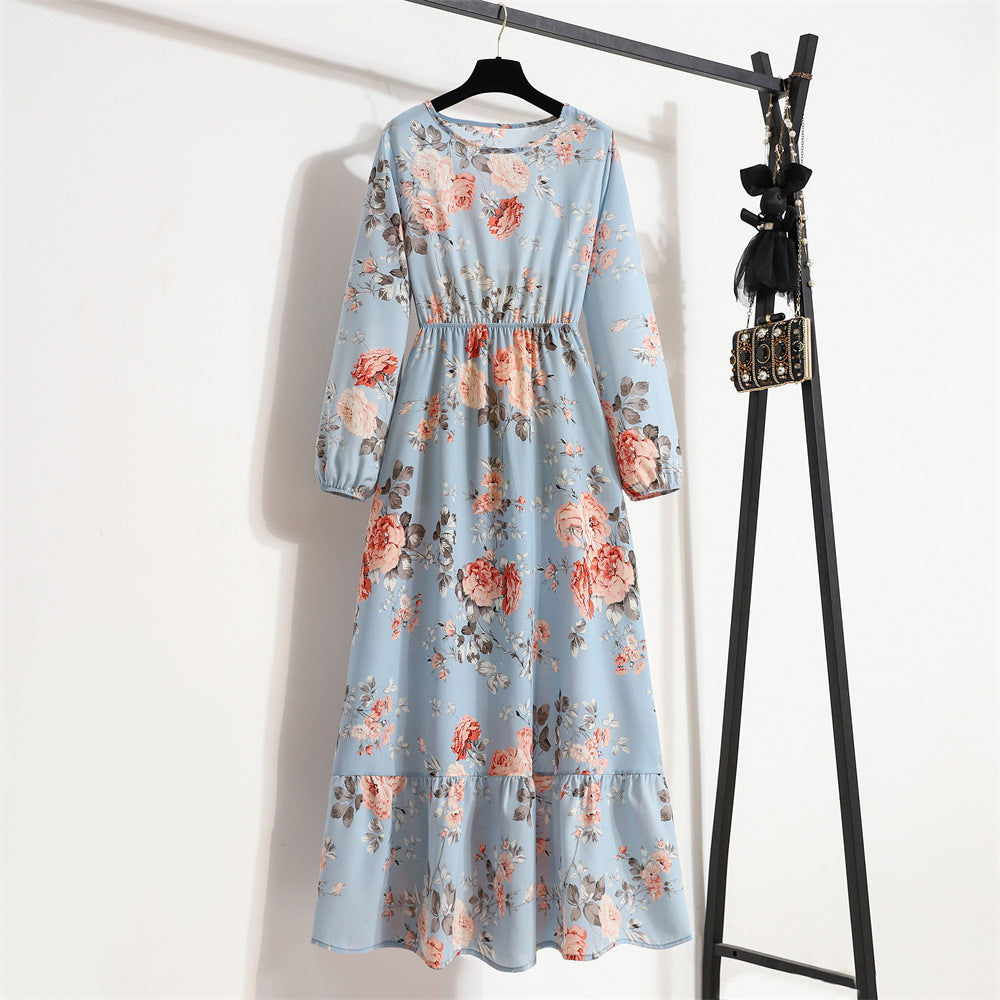 Abito versatile in chiffon floreale da donna - Elegante stile scollo rotondo
