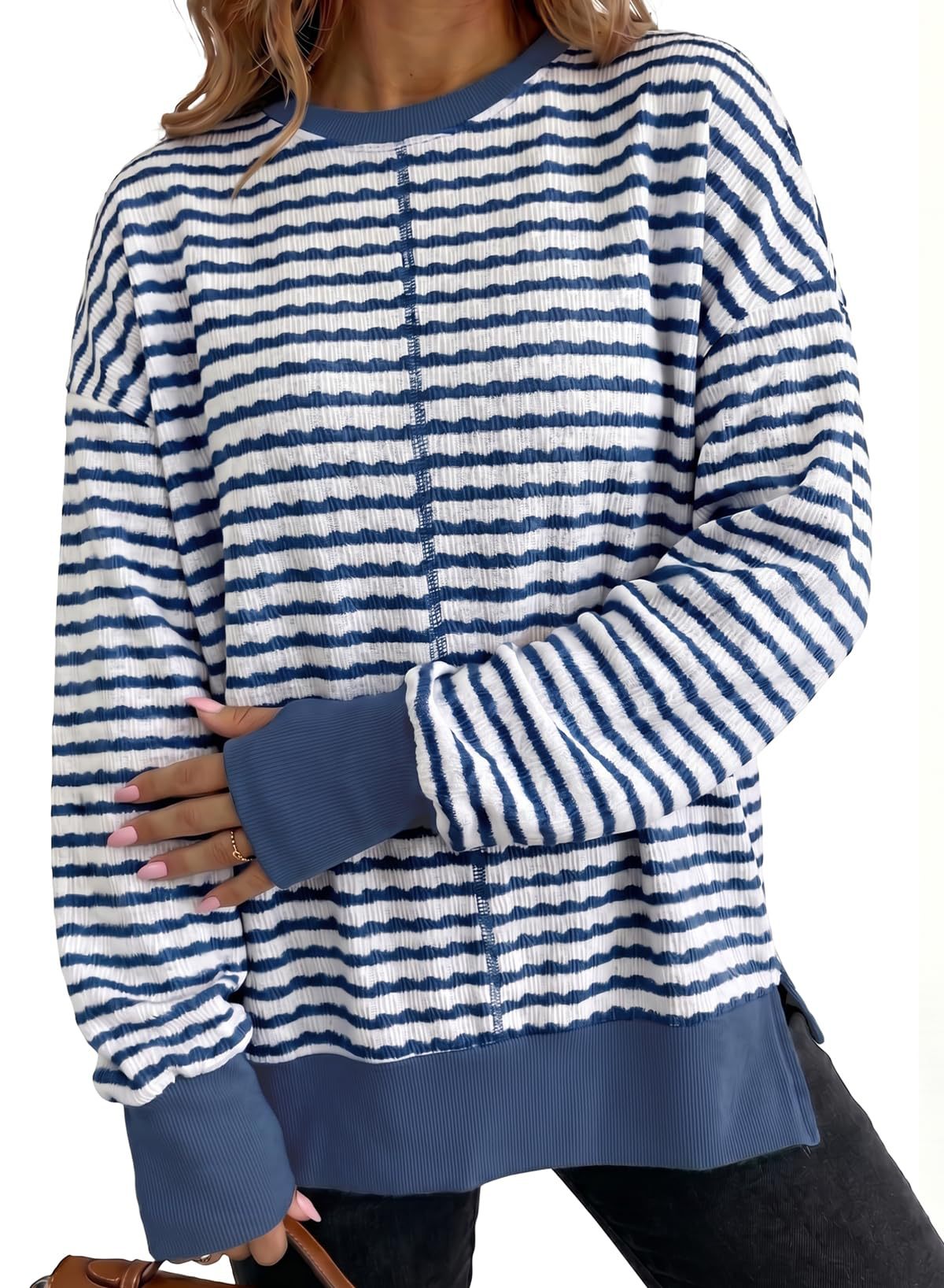 Women's striped sweater with side slits - Casual and soft