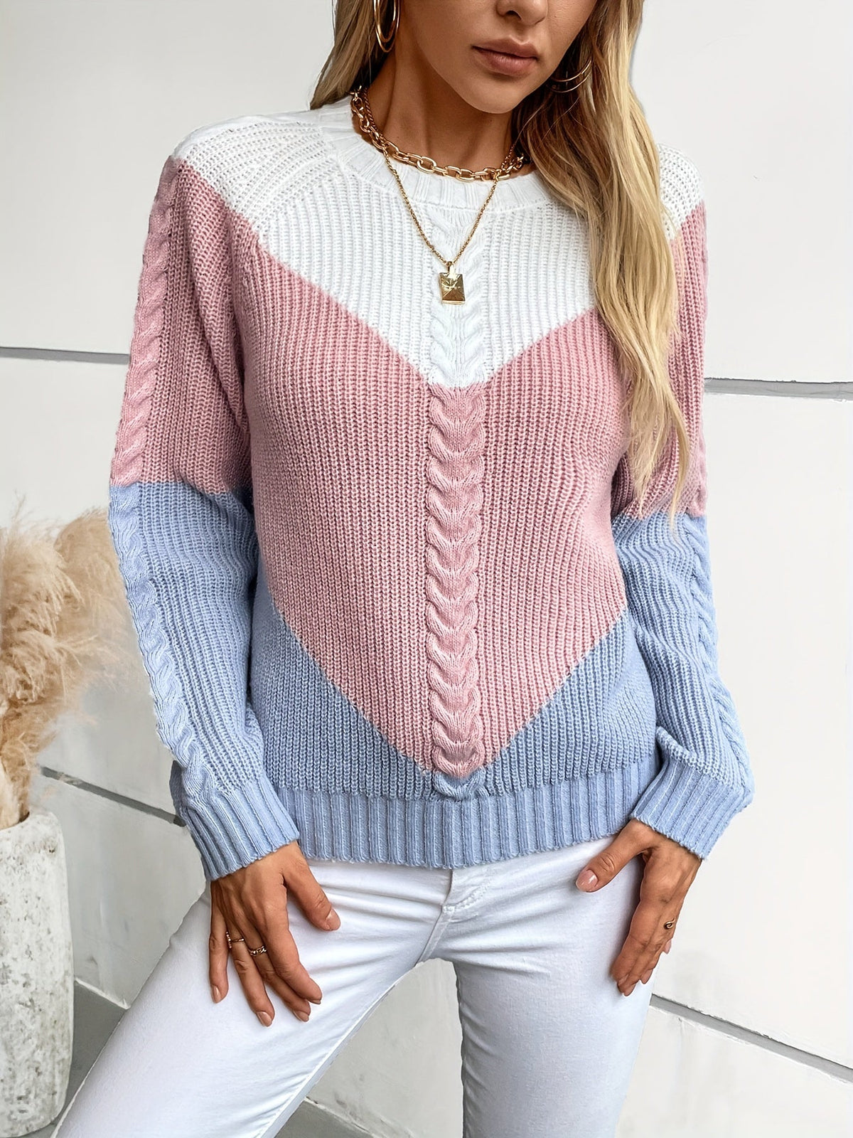 Maglione donna a trecce color block - Morbido e colorato