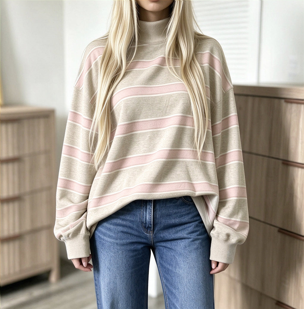 Sweat-shirt femme à rayures imprimées – Décontracté et tendance