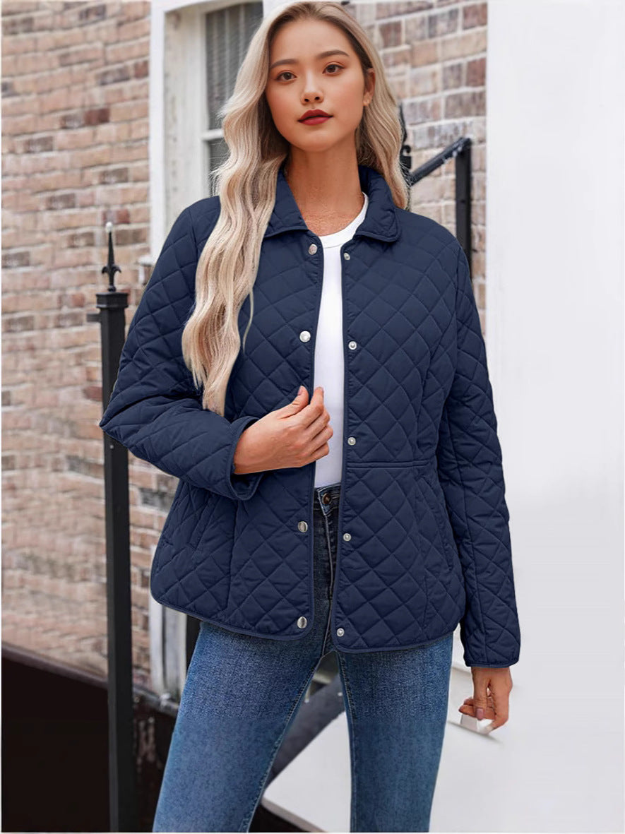 Giacca Trapuntata Donna Tinta Unita – Stile Casual con Collo a Rever Caldo