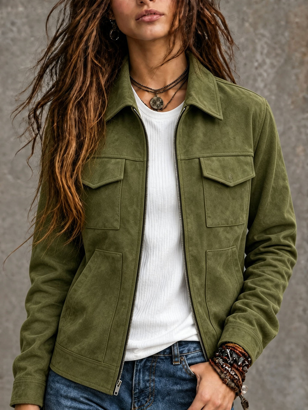 Veste vintage en suède pour femme - Décontractée et intemporelle