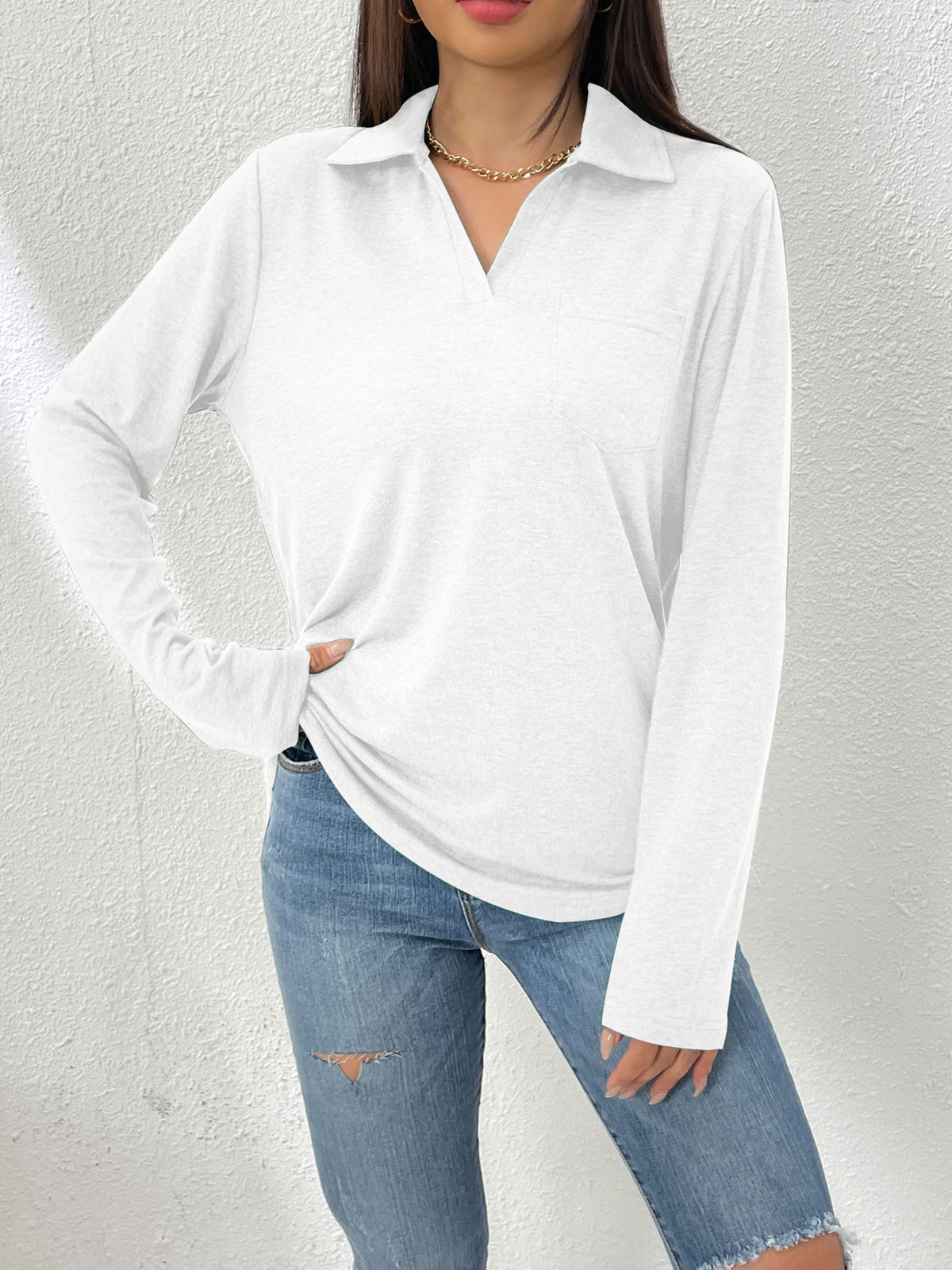 Top donna tinta unita con collo a revers - Semplice e comodo