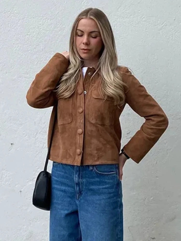 Elegante giacca in pelle scamosciata da donna - Capospalla alla moda