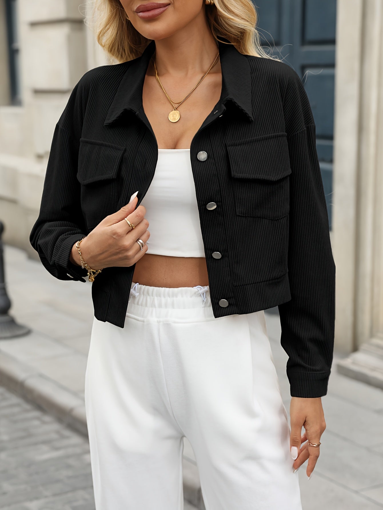 Giacca Corta In Velluto A Coste Donna – Stile Casual Elegante Autunno Inverno