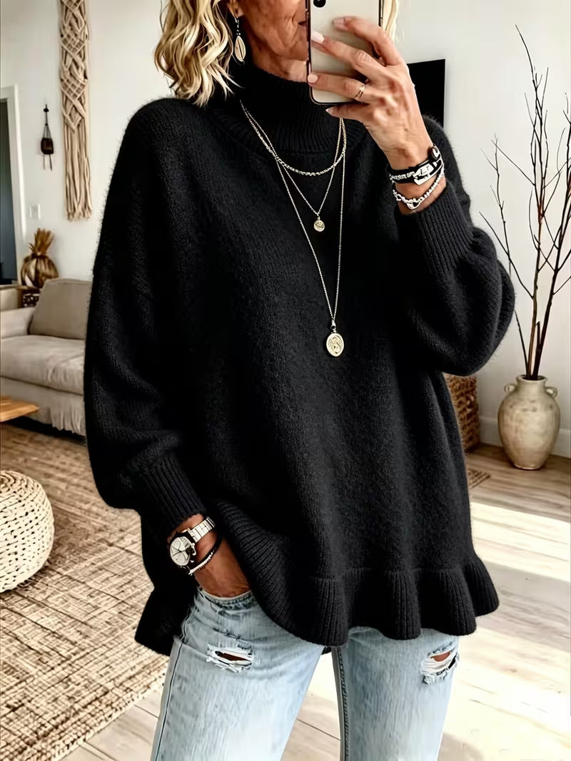 Maglione donna in maglia con bordo ondulato – Morbido e femminile