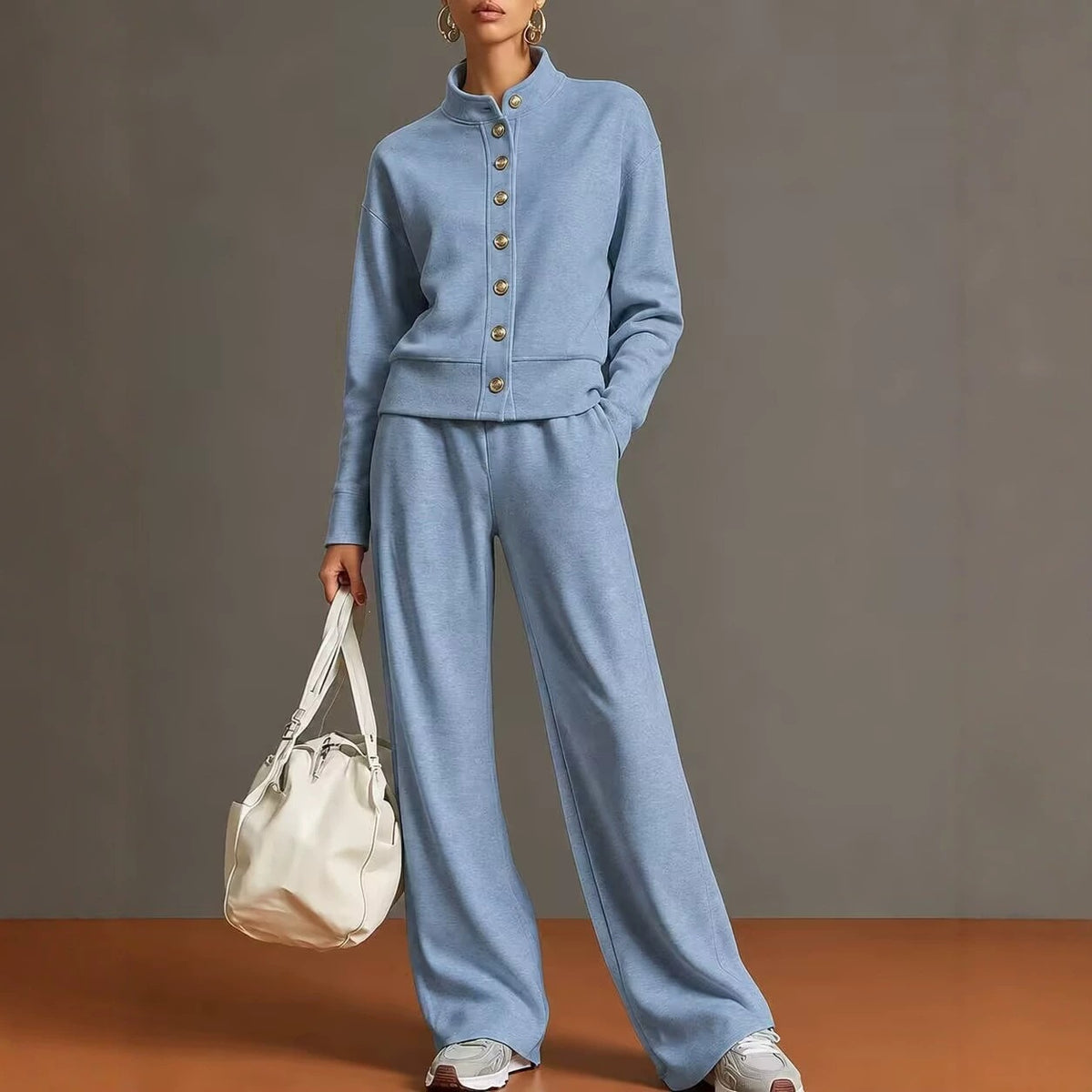 Ensemble cardigan à col montant et pantalon ample - Chic et confortable