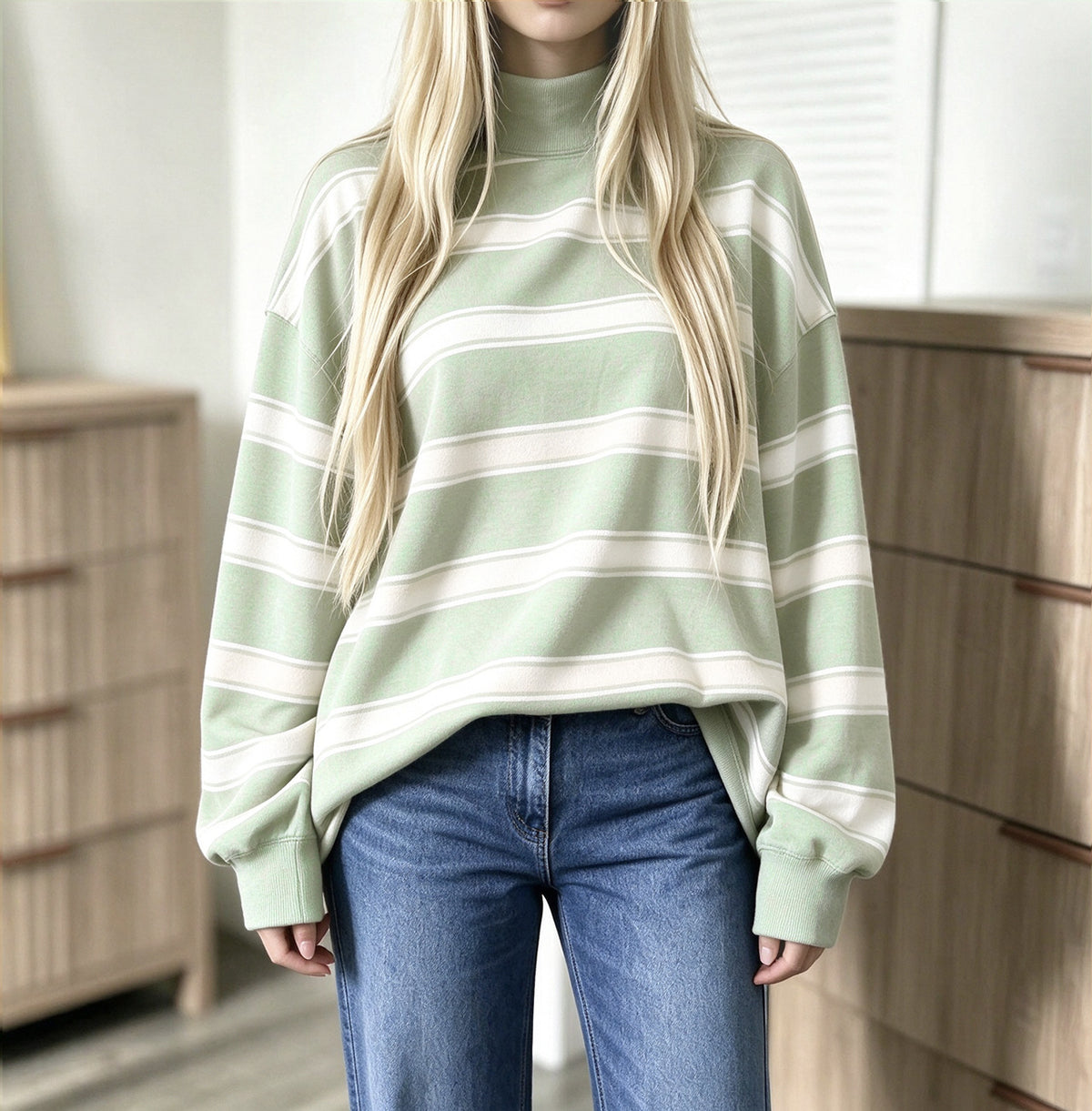 Sweat-shirt femme à rayures imprimées – Décontracté et tendance