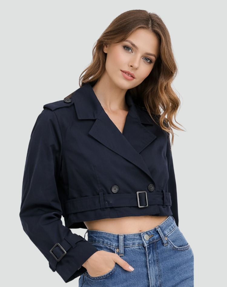Trench-coat femme court en coton, coupe droite - Classique et polyvalent