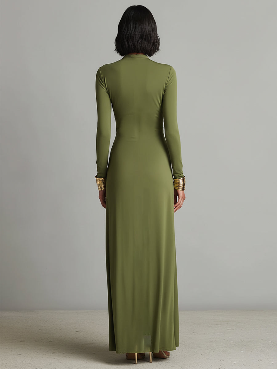 Abito maxi da donna con scollo a V profondo - Elegante e fluido