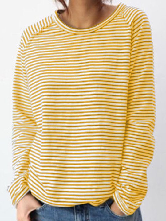 T-shirt a maniche lunghe a righe da donna - Top casual e comodo per tutti i giorni